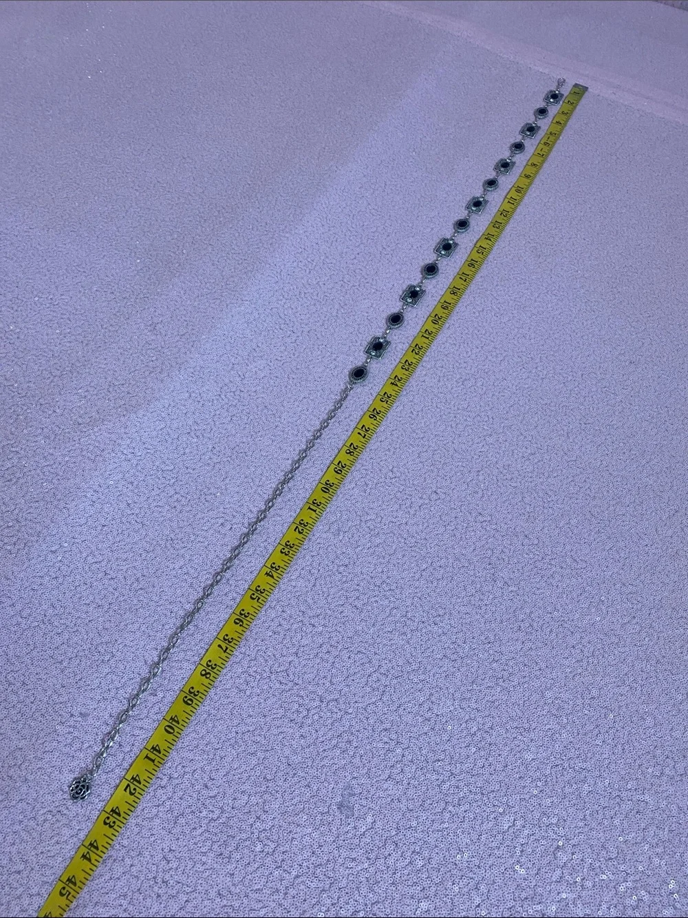 Silver tone and black chain belt #487